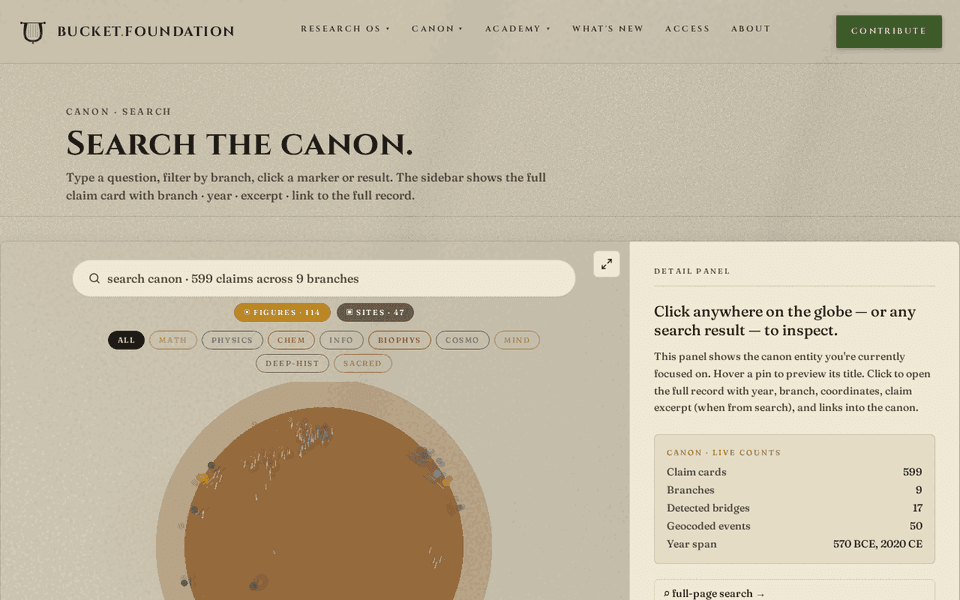 The canon search page, where a learner opens a node for the first time.